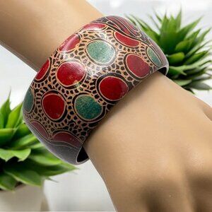 Vintage Chunky Bangle Wide Bracelet Tribal Design Boho 80s Flowers